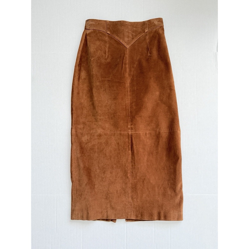 NWT Vintage Casual Corner Saddle Brown Suede Leather Skirt Size 8 Western V-Yoke
